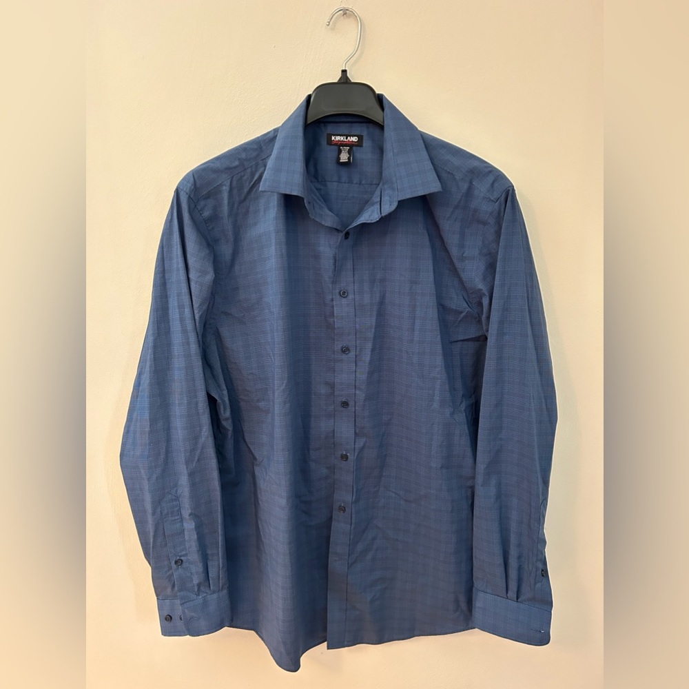 Men's Kirkland Blue Plaid Dress Shirt (XL)